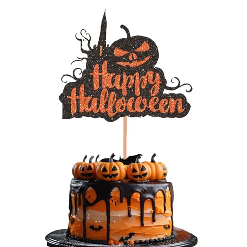 JEKUGOT Happy Halloween Day Cake Topper, Halloween Cake Pick, Pumpkin Cake Topper für Halloween Motto Party Baby Shower Kindergeburtstag Party Kuchen Dekoration von JEKUGOT