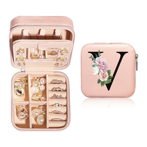 JEKUGOT Personalisierte Schmuckschatulle, Reise-Schmuckschatulle, tragbare kleine Schmuckschatulle, Schmuck-Reiseetui mit Spiegel, A-Z, Alphabet-Schmuckschatulle für Mädchen und Frauen, JEKUGOT Personalisierte Schmuckschatulle, Reise-Schmuckschatulle, tragbare kleine Schmuckschatulle, Schmuck-Reiseetui mit Spiegel, A-Z, Alphabet-Schmuckschatulle für Mädchen und Frauen, von JEKUGOT
