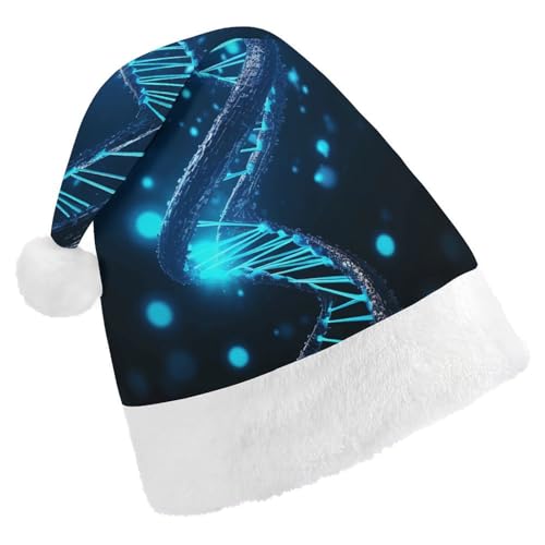 JEKYQ Blaue DNA Struktur Nikolausmütze Weiche Weihnachtsmütze für Erwachsene Plüsch Weihnachtsmütze Nikolausmütze für Party Urlaub von JEKYQ