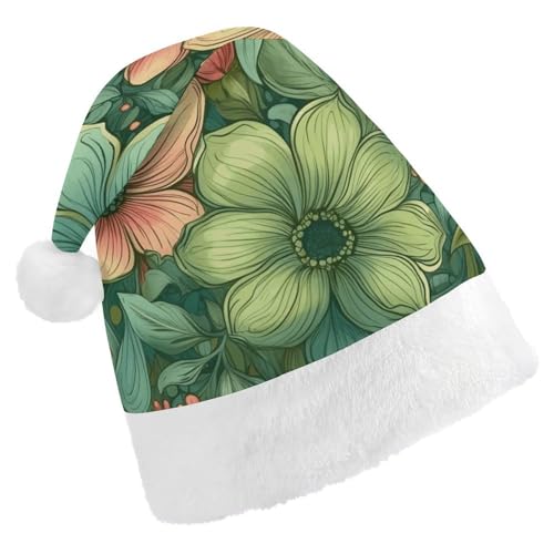 JEKYQ Handgezeichnete tropische Blumen, Weihnachtsmannmütze, weiche Weihnachtsmütze für Erwachsene, Plüschmütze, Weihnachtsmannmütze für Party, Urlaub von JEKYQ