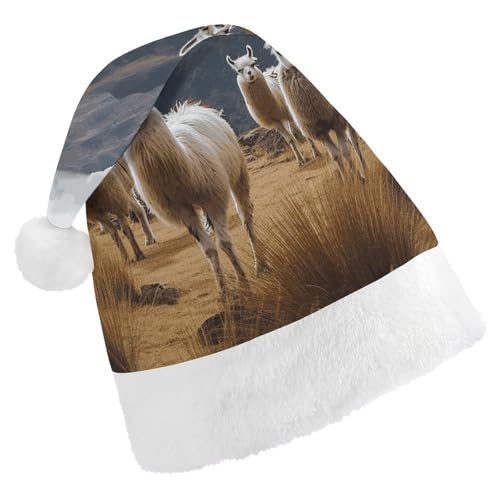 JEKYQ Lamas in den Anden Nikolausmütze, weiche Weihnachtsmütze für Erwachsene, Plüschmütze, Weihnachtsmannmütze für Party, Urlaub von JEKYQ