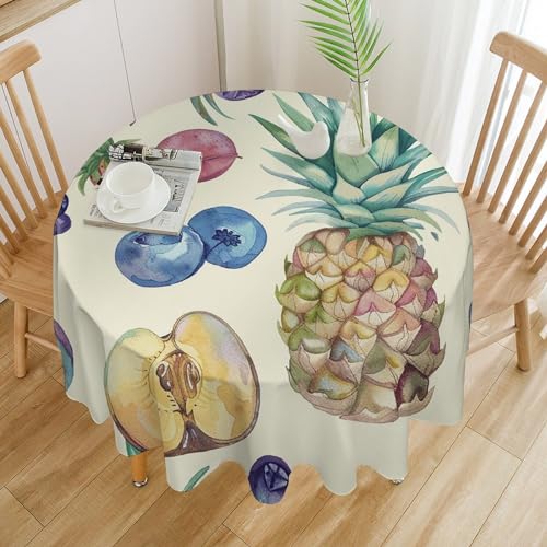 JEKYQ Runde Tischdecke, 127 x 127 cm, strapazierfähig, Obst- und Ananas-Tischdecke, knitterfrei, wasserdicht, Tischdecke für Hochzeit, Küche, drinnen und draußen von JEKYQ