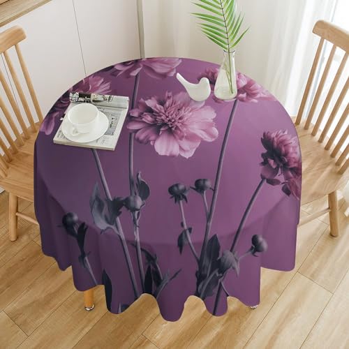 JEKYQ Runde Tischdecke, 152,4 x 152,4 cm, strapazierfähig, Blumen auf violettem Hintergrund, Tischdecke, knitterfrei, wasserdicht, Tischdecken für Hochzeit, Küche, drinnen und draußen von JEKYQ