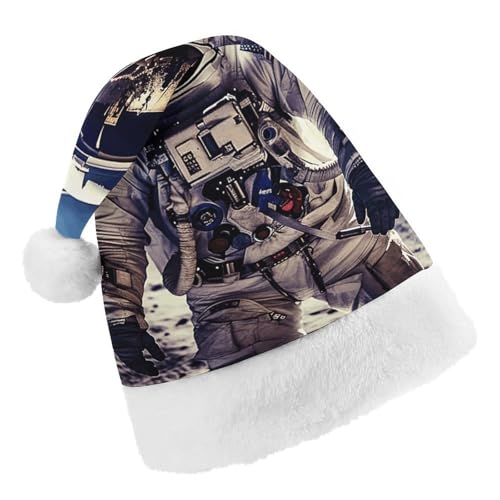 JEKYQ US Astronaut Reise Mond Weihnachtsmannmütze Weiche Weihnachtsmütze für Erwachsene Plüsch Weihnachtsmütze Nikolausmütze für Party Urlaub von JEKYQ