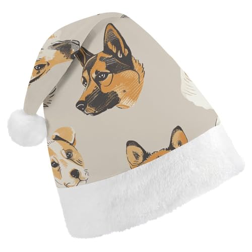 JEKYQ Weihnachtsmütze mit Hundekopf-Muster, weiche Weihnachtsmütze für Erwachsene, Plüschmütze, Weihnachtsmannmütze für Party, Urlaub von JEKYQ