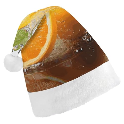 JEKYQ Weihnachtsmütze mit orangefarbenen Früchten, weiche Weihnachtsmütze für Erwachsene, Plüschmütze, Weihnachtsmannmütze für Party, Urlaub von JEKYQ