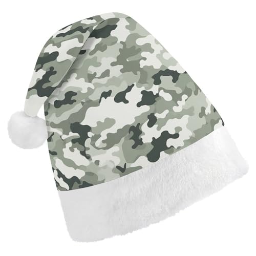 JEKYQ Weiße Camouflage-Weihnachtsmannmütze, weiche Weihnachtsmütze für Erwachsene, Plüschmütze, Weihnachtsmannmütze für Party, Urlaub von JEKYQ