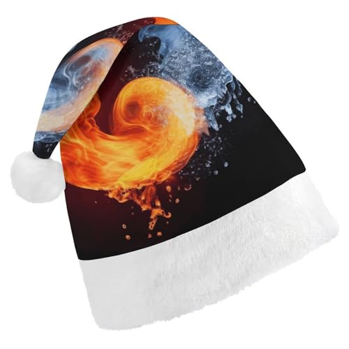 JEKYQ Yin Yang Feuer-Wasser-Weihnachtsmannmütze, weiche Weihnachtsmütze für Erwachsene, Plüsch-Weihnachtsmütze, Weihnachtsmannmütze für Party, Urlaub von JEKYQ