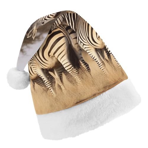 JEKYQ Zebras auf Südafrika, Weihnachtsmannmütze, weiche Weihnachtsmütze für Erwachsene, Plüsch-Weihnachtsmütze, Weihnachtsmannmütze für Party, Urlaub von JEKYQ