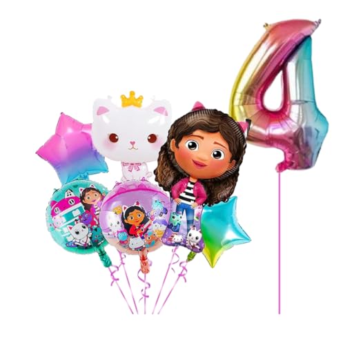 Gabby Puppenhaus-Geburtstagsparty-Ballon-Set für Party-Dekoration, Alter Nummer Ballon enthalten (aufgeblasen) (4 Jahre alt) von JELLO NELLO