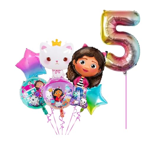 Gabby Puppenhaus-Geburtstagsparty-Ballon-Set für Party-Dekoration, Alter Nummer Ballon enthalten (aufgeblasen) (5 Jahre alt) von JELLO NELLO