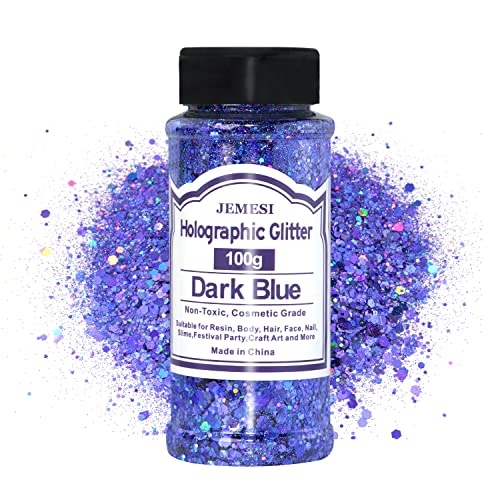 Holographic Chunky Glitter, Dunkelblau 100g Chunky Pailletten Glitter, Craft Glitter für Harz, Gesicht, Nagelkunst, Körper, Slime, Festival Party Art von JEMESI