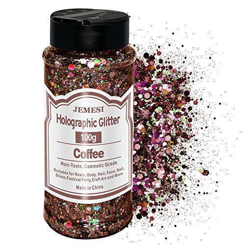 Holographic Chunky Glitter, Kaffee 100g Chunky Pailletten Glitter, Craft Glitter für Harz, Gesicht, Nagel, Körper, Slime, Festival Party Art von JEMESI