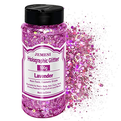 Holographic Chunky Glitter, Lavendel 100g Chunky Pailletten Glitter, Craft Glitter für Harz, Gesicht, Nagel, Körper, Slime, Festival Party Art von JEMESI