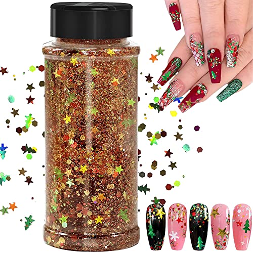 Weihnachts Glitter, 100g Weihnachten Kunst Glitter Pailletten, für Epoxidharz, Laser-Schneeflocken-Weihnachtsbaumflocken für Nägel, Gesicht, Make-up, Körper, Glitzer-Festival-Dekoration (SD-05) von JEMESI