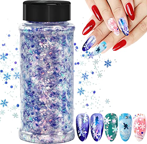 Weihnachts Glitter, 100g Weihnachten Kunst Glitter Pailletten, für Epoxidharz, Laser-Schneeflocken-Weihnachtsbaumflocken für Nägel, Gesicht, Make-up, Körper, Glitzer-Festival-Dekoration (SD-07) von JEMESI