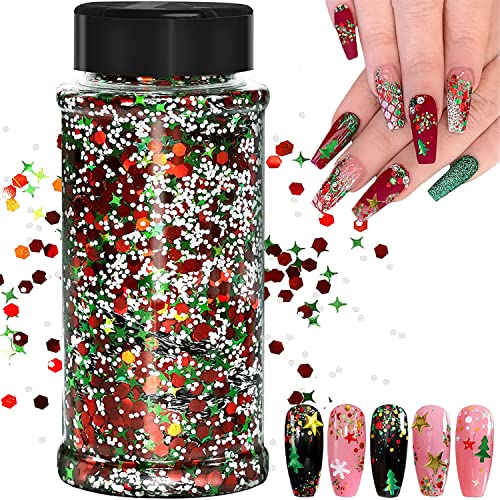 Weihnachts Glitter, 100g Weihnachten Kunst Glitter Pailletten, für Epoxidharz, Laser-Schneeflocken-Weihnachtsbaumflocken für Nägel, Gesicht, Make-up, Körper, Glitzer-Festival-Dekoration (SD-09) von JEMESI