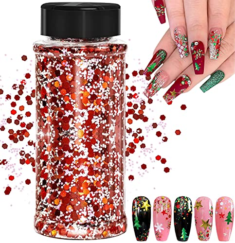 Weihnachts Glitter, 100g Weihnachten Kunst Glitter Pailletten, für Epoxidharz, Laser-Schneeflocken-Weihnachtsbaumflocken für Nägel, Gesicht, Make-up, Körper,Glitzer-Festival-Dekoration (SD-12) von JEMESI