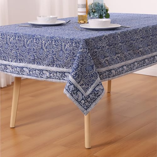 JEMIDI Tischdecke Baumwolle 140 x 240 cm - Table Cloth Oeko-Tex Zertifiziert - Blumen Print Tischtuch - Tischdecken - Tisch Decke Stoff für Wohnzimmertisch - Blau von JEMIDI