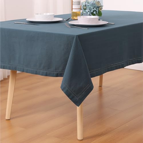 JEMIDI Tischdecke Baumwolle 140 x 240 cm - Table Cloth Oeko-Tex Zertifiziert - Leinen-Look Tischtuch - Tischdecken - Tisch Decke Stoff für Wohnzimmertisch - Blau von JEMIDI