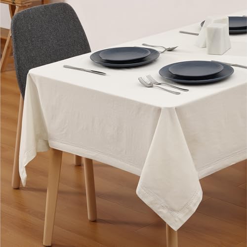 JEMIDI Tischdecke Baumwolle 140 x 240 cm - Table Cloth Oeko-Tex Zertifiziert - Leinen-Look Tischtuch - Tischdecken - Tisch Decke Stoff für Wohnzimmertisch - Weiß von JEMIDI