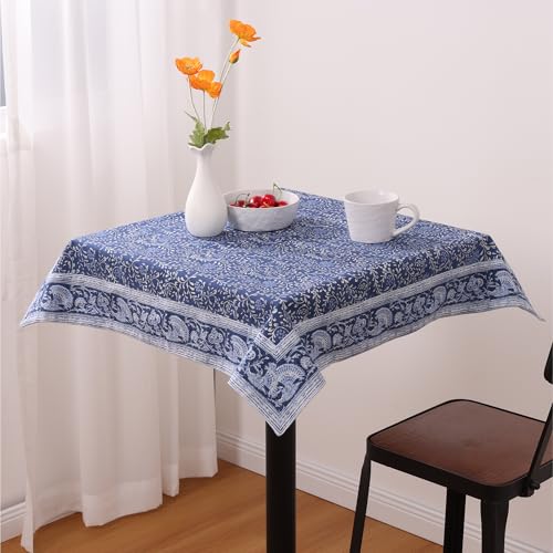 JEMIDI Tischdecke Baumwolle 80 x 80 cm - Table Cloth Oeko-Tex Zertifiziert - Blumen Print Tischtuch quadratisch - Tischdecken - Tisch Decke Stoff für Wohnzimmertisch - Blau von JEMIDI