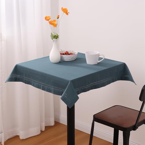 JEMIDI Tischdecke Baumwolle 80 x 80 cm - Table Cloth Oeko-Tex Zertifiziert - Leinen-Look Tischtuch - Tischdecken Quadratisch - Tisch Decke Stoff für Wohnzimmertisch - Blau von JEMIDI