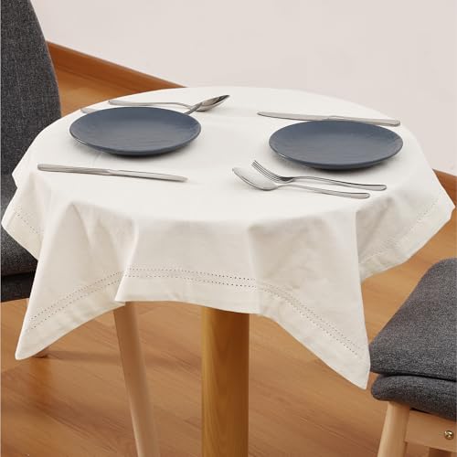 JEMIDI Tischdecke Baumwolle 80 x 80 cm - Table Cloth Oeko-Tex Zertifiziert - Leinen-Look Tischtuch - Tischdecken Quadratisch - Tisch Decke Stoff für Wohnzimmertisch - Weiß von JEMIDI