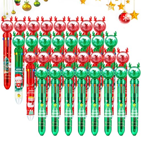 32PCS Weihnachts Kugelschreiber,10-in-1 Weihnachts Schreibender Kugelschreiber,Mehrfarbiger Druckkugelschreiber , Weihnachten Kugelschreiber für Studenten Kinder Weihnachten Party Geschenke Bag Filler von JEONDFG