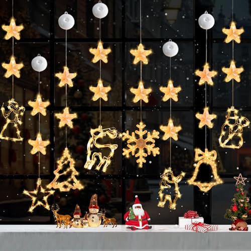 8PCS Weihnachtsbeleuchtung Fenster Innen,Led Weihnachtsdeko Fenster,Weihnachtsdeko Fensterlichter,Fensterdeko Weihnachten Beleuchtet,Fenster Weihnachtsbeleuchtung mit Saugnäpfe,Timer Batteriebetriebe von JEONDFG