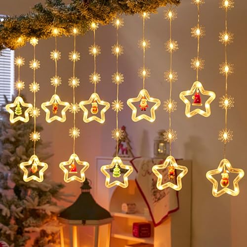 Weihnacht 3 Meter Weihnachtsbeleuchtung Fenster Lichtervorhang Innen,120 LED Weihnachtsdeko Fenster Beleuchtet,Fensterbeleuchtung Weihnachten mit Lichterkette für Innen/Außen Fenster Weihnachtsdeko von JEONDFG