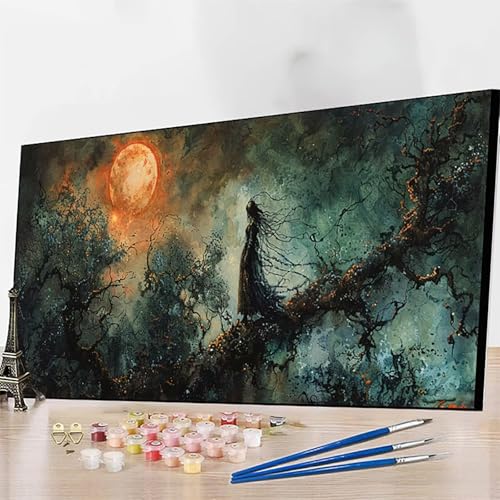 DIY Malen Nach Zahlen Erwachsene Baum, Malen Nach Zahlen Mond Malen Nach Zahlen ab 9 Jahre Mädchen mit Pinseln und Acrylfarben für Deko Wohnzimmer, Geschenke für Frauen(80x160cm) (Ohne Rahmen) 3-6 von JEPGFOU