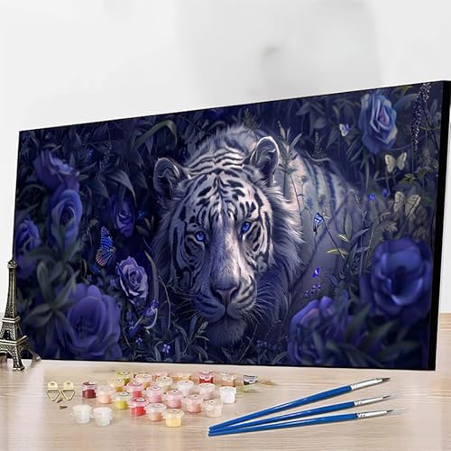 DIY Malen Nach Zahlen Erwachsene Blume, Malen Nach Zahlen Tiger Malen Nach Zahlen ab 9 Jahre Mädchen mit Pinseln und Acrylfarben für Deko Wohnzimmer, Geschenke für Frauen80 x 160 cm (Ohne Rahmen) F-0 von JEPGFOU