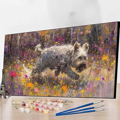 DIY Malen Nach Zahlen Erwachsene Hund, Malen Nach Zahlen Tier Malen Nach Zahlen ab 9 Jahre Mädchen mit Pinseln und Acrylfarben für Deko Wohnzimmer, Geschenke für Frauen100 x 200 cm (Ohne Rahmen) O-9 von JEPGFOU