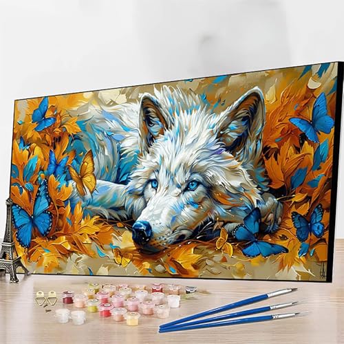 DIY Malen Nach Zahlen Erwachsene Schmetterling, Malen Nach Zahlen Hund Malen Nach Zahlen ab 9 Jahre Mädchen mit Pinseln und Acrylfarben für Deko Wohnzimmer, Geschenke für Frauen100 x 200 cm 5-R von JEPGFOU