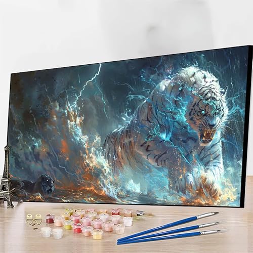 DIY Malen Nach Zahlen Erwachsene Tier, Malen Nach Zahlen Tiger Malen Nach Zahlen ab 9 Jahre Mädchen mit Pinseln und Acrylfarben für Deko Wohnzimmer, Geschenke für Frauen80 x 160 cm (Ohne Rahmen) T-V von JEPGFOU