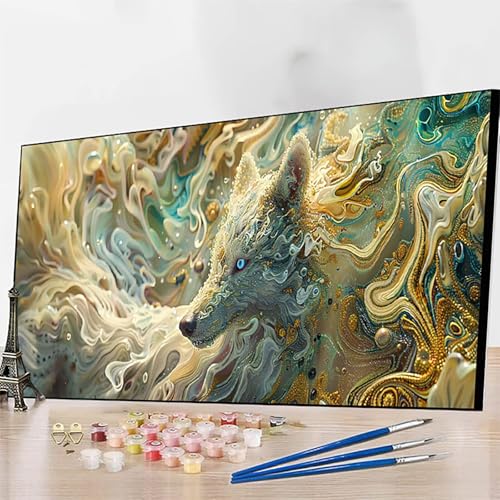 DIY Malen Nach Zahlen Erwachsene Tier, Malen Nach Zahlen Wolf Malen Nach Zahlen ab 9 Jahre Mädchen mit Pinseln und Acrylfarben für Deko Wohnzimmer, Geschenke für Frauen70x140CM (Ohne Rahmen) 5-3 von JEPGFOU