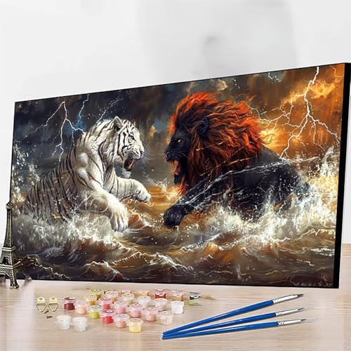 DIY Malen Nach Zahlen Erwachsene Tiger, Malen Nach Zahlen Löwe Malen Nach Zahlen ab 9 Jahre Mädchen mit Pinseln und Acrylfarben für Deko Wohnzimmer, Geschenke für Frauen(80x160cm) (Ohne Rahmen) 5-5 von JEPGFOU