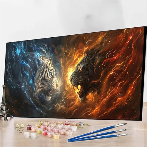 DIY Malen Nach Zahlen Erwachsene Tiger, Malen Nach Zahlen Tier Malen Nach Zahlen ab 9 Jahre Mädchen mit Pinseln und Acrylfarben für Deko Wohnzimmer, Geschenke für Frauen70x140CM (Ohne Rahmen) 3-Z von JEPGFOU