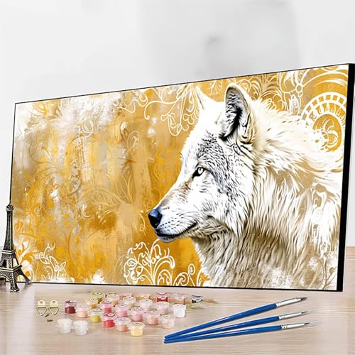 DIY Malen Nach Zahlen Erwachsene Wolf, Malen Nach Zahlen Tier Malen Nach Zahlen ab 9 Jahre Mädchen mit Pinseln und Acrylfarben für Deko Wohnzimmer, Geschenke für Frauen(80x160cm) (Ohne Rahmen) T-L von JEPGFOU