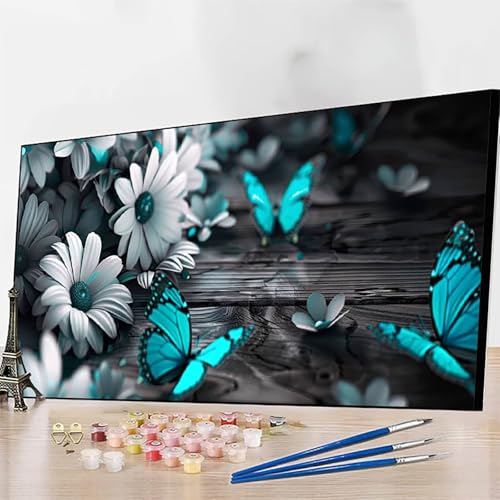 JEPGFOU DIY Malen Nach Zahlen Erwachsene Blume, Malen Nach Zahlen Schmetterling Malen Nach Zahlen ab 9 Jahre Mädchen mit Pinseln und Acrylfarben für Deko Wohnzimmer, Geschenke für Frauen90x180cm 4-3 von JEPGFOU