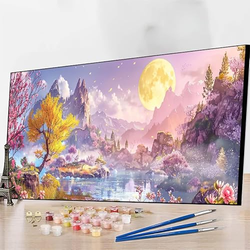 JEPGFOU DIY Malen Nach Zahlen Erwachsene Landschaft, Malen Nach Zahlen Blume Malen Nach Zahlen ab 9 Jahre Mädchen mit Pinseln und Acrylfarben für Deko Wohnzimmer, Geschenke für Frauen50x100CM T-S von JEPGFOU