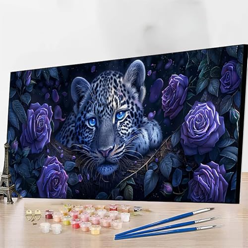 JEPGFOU DIY Malen Nach Zahlen Erwachsene Leopard, Malen Nach Zahlen Blume Malen Nach Zahlen ab 9 Jahre Mädchen mit Pinseln und Acrylfarben für Deko Wohnzimmer, Geschenke für Frauen(100x200cm) 4-M von JEPGFOU