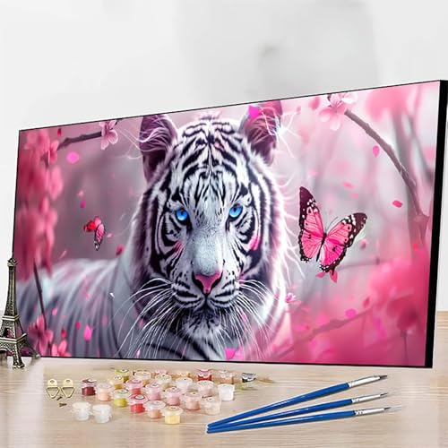 JEPGFOU DIY Malen Nach Zahlen Erwachsene Schmetterling, Malen Nach Zahlen Tiger Malen Nach Zahlen ab 9 Jahre Mädchen mit Pinseln und Acrylfarben für Deko Wohnzimmer, Geschenke für Frauen70x140cm 0-7 von JEPGFOU