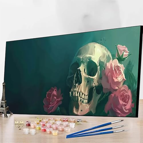 JEPGFOU DIY Malen Nach Zahlen Erwachsene Skeleton, Malen Nach Zahlen Blume Malen Nach Zahlen ab 9 Jahre Mädchen mit Pinseln und Acrylfarben für Deko Wohnzimmer, Geschenke für Frauen 40 x 80 cm Q-V von JEPGFOU