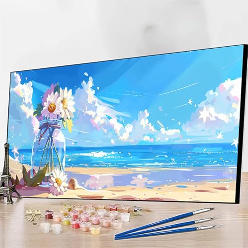 JEPGFOU DIY Malen Nach Zahlen Erwachsene Strand, Malen Nach Zahlen Blume Malen Nach Zahlen ab 9 Jahre Mädchen mit Pinseln und Acrylfarben für Deko Wohnzimmer, Geschenke für Frauen100 x 200 cm Z-9 von JEPGFOU