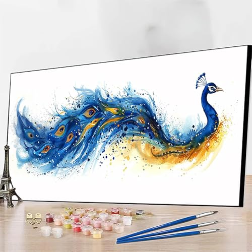 JEPGFOU Malen Nach Zahlen Tier Malen Nach Zahlen Erwachsene, Paint by Numbers Pfau Bastelset Erwachsene Frauen mit Pinseln und Acrylfarben für Deko Schlafzimmer, Geschenke 100x200CM (Ohne Rahmen) 7-3 von JEPGFOU