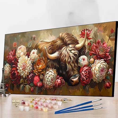 Malen Nach Zahlen Blume Malen Nach Zahlen Erwachsene, Paint by Numbers Ochse Bastelset Erwachsene Frauen mit Pinseln und Acrylfarben für Deko Schlafzimmer, Geschenke 100x200cm (Ohne Rahmen) 9-M von JEPGFOU