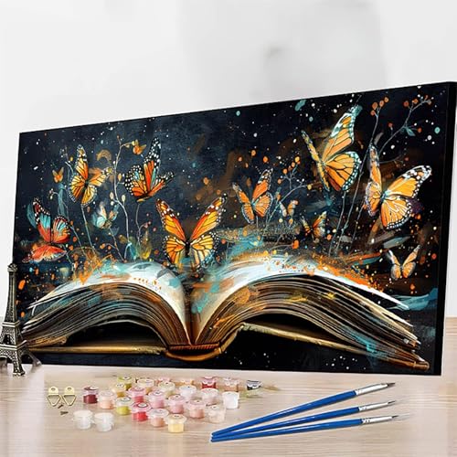 Malen Nach Zahlen Schmetterling Malen Nach Zahlen Erwachsene, Paint by Numbers Buch Bastelset Erwachsene Frauen mit Pinseln und Acrylfarben für Deko Schlafzimmer, Geschenke 100x200CM (Ohne Rahmen) C-F von JEPGFOU