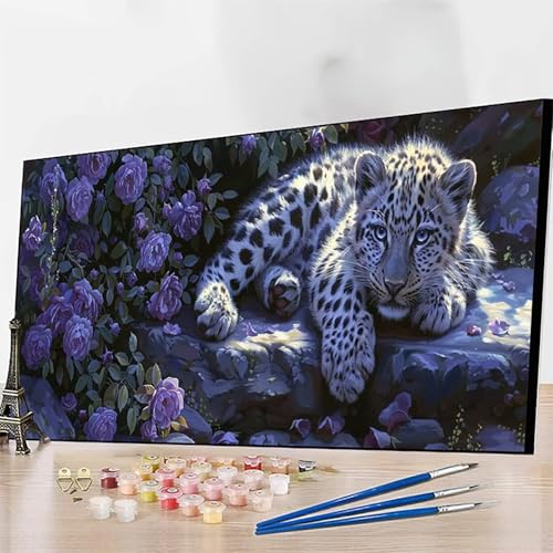 Malen Nach Zahlen Tier Malen Nach Zahlen Erwachsene, Paint by Numbers Leopard Bastelset Erwachsene Frauen mit Pinseln und Acrylfarben für Deko Schlafzimmer, Geschenke 90 x 180 cm (Ohne Rahmen) H-Z von JEPGFOU